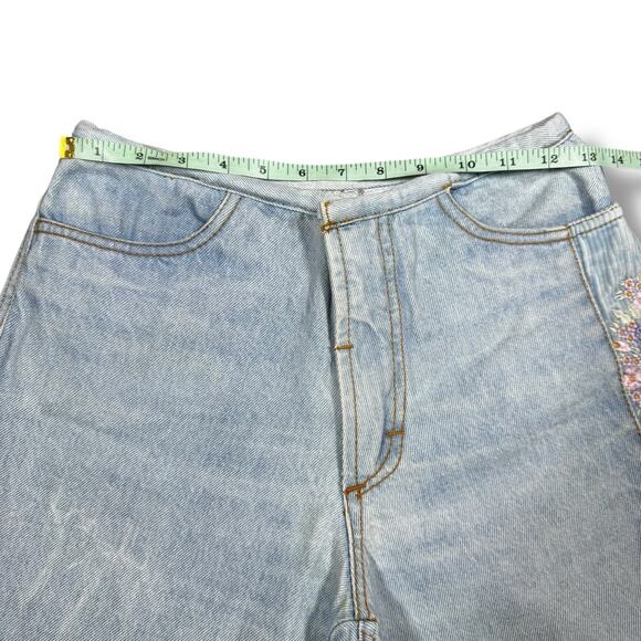 Vintage 90s Jeans 26x33 Straight Leg Floral Embroidery Corduroy Handmade Brazil - Picture 8 of 11